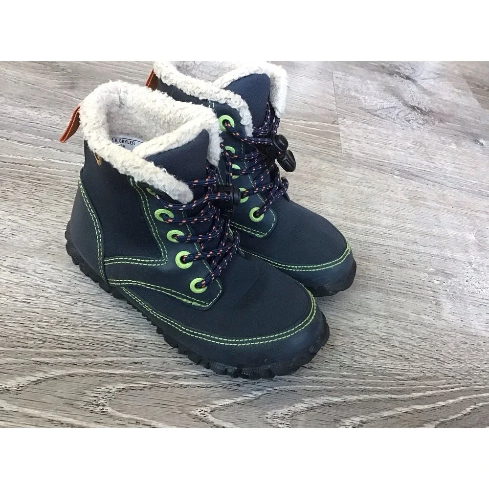 Bogs Skyler Lace Up Snow Boot Youth 11 Navy Blue Insulated Waterproof Faux Fur